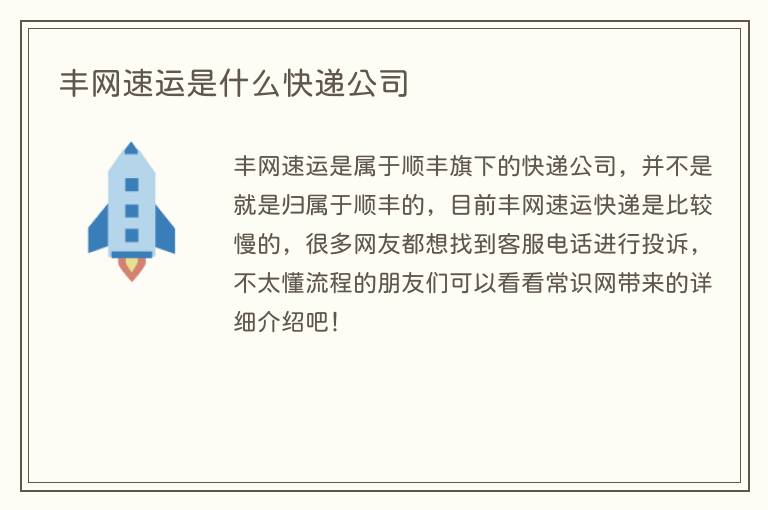 丰网速运是什么快递公司