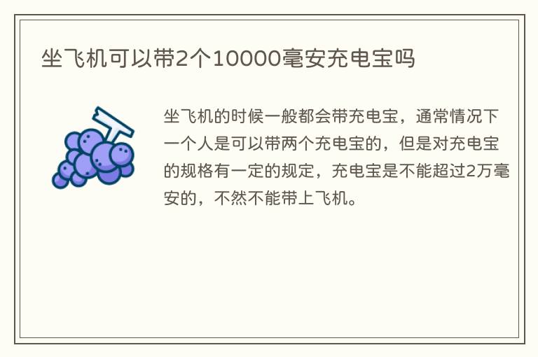 坐飞机可以带2个10000毫安充电宝吗